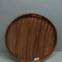 FramePro Large Round Wooden Coffee Table Trays 20" - Multi-Functional Home Decor Ottoman Serving Platter Carbonized Brown