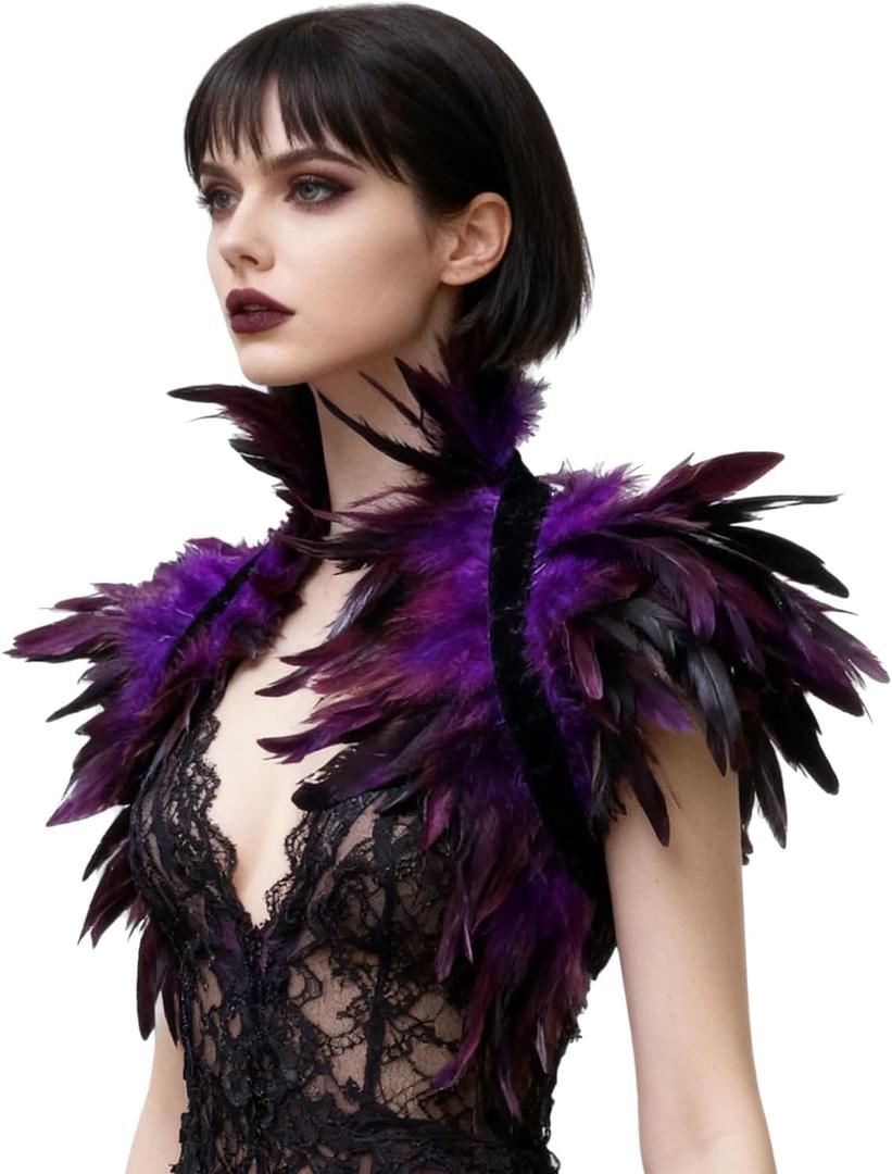 L'VOW Gothic Real Natural Feather Shrug Shawl Shoulder Wrap Cape Victorian Collar
