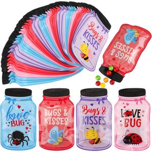Tinlade 36 Pcs Valentine's Mason Jar Cards Bags Valentine Greeting Card Resealable Bags with Zipper Valentines Exchange for Kids Boys Girls School Class Classroom Party Favors Gifts (Diverse Style)