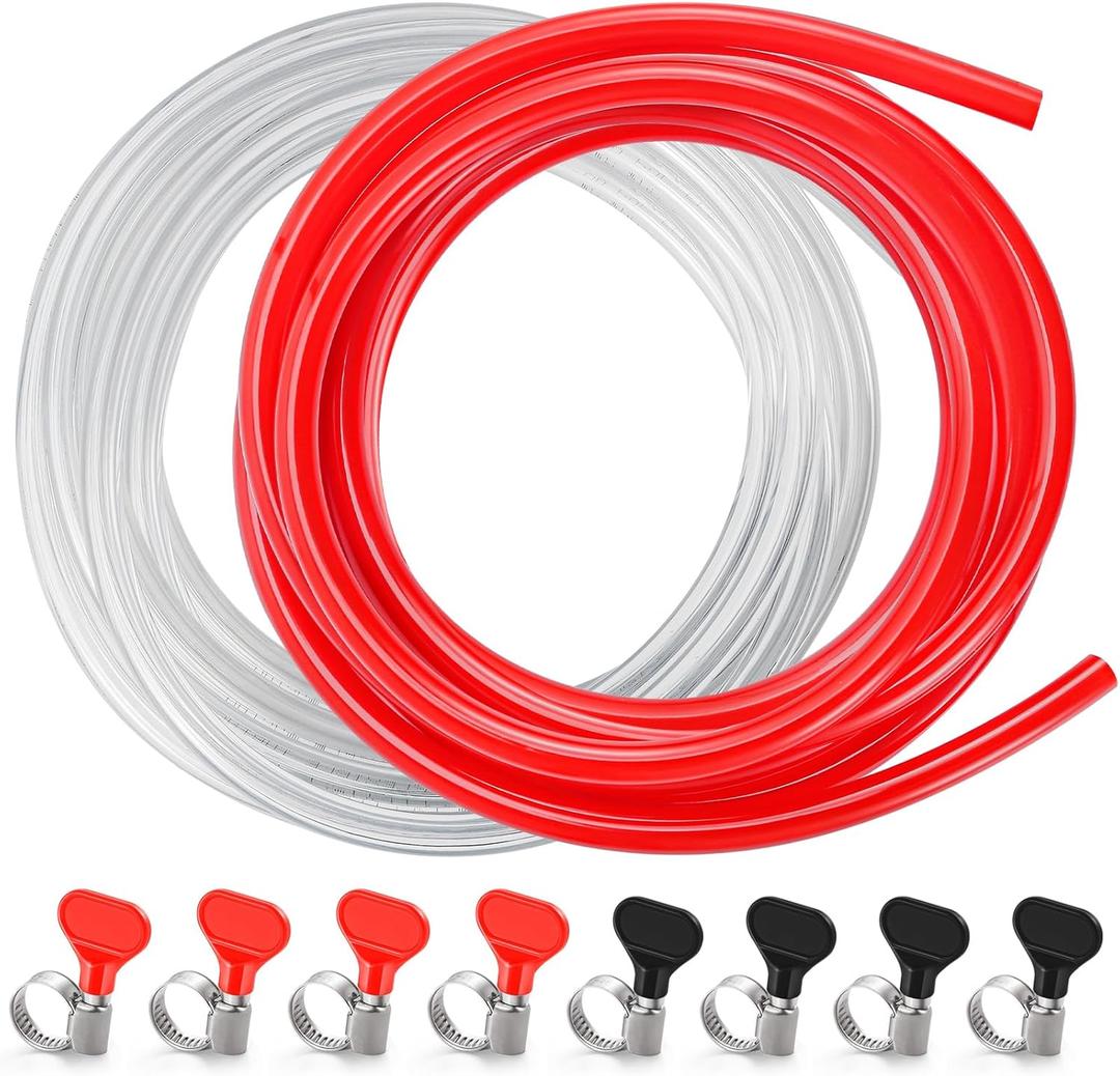 10FT Kegerator Beer Co2 Gas Dual Lines Kit, ID 3/16" Keg Beer Lines Tubing & ID 5/16'' Co2 Gas Hose Food-Grade PVC Tubing Keg Faucet Tube with 6Pcs Hose Clamps for Homebrew