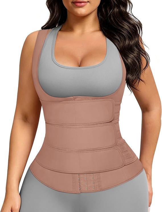 FeelinGirl Waist Trainer for Women Latex Waist Vest Cincher Corset 3 Belts 5XL