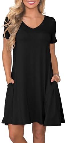lionstill Women's Casual T Shirt Dress Summer Short Sleeve Swing Dresses with Pockets, Size: Large