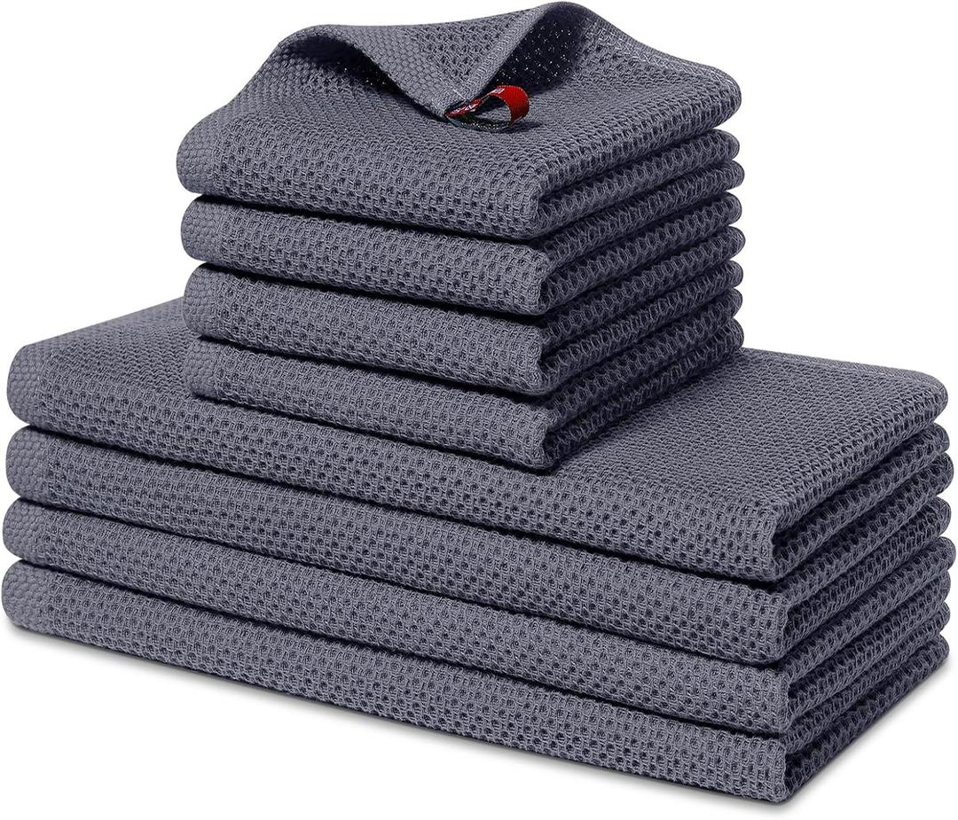Homaxy 100% Cotton Kitchen Towels and Dishcloths Set, 12 x 12 Inches and 13 x 28 Inches, Set of 8 Bulk Kitchen Towels Set, Ultra Soft Absorbent Dish Cloths for Washing Dishes, Dark Grey