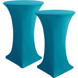 HolidayIdeas Cocktail Table Covers, 2 Pack - Fitted Stretch Spandex Square Corners Cocktail Tablecloths (Turquoise, Fit for 30"-32" Diameter x 43" Height Tables)