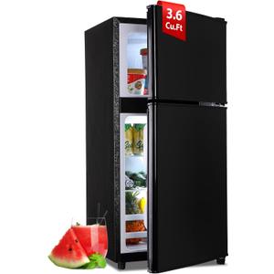 Small Refrigerator with Freezer, 3.6 Cu. Ft. Dorm Fridge with 7 Level Adjustable Thermostat, Compact Mini Fridge Freezer for Apartment, Kitchen, Office, Black( One shelf, and door broken)