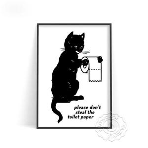 Funny Cat Bathroom Canvas Wall Art, Cute Cat Aesthetic Framed Art Paintings Wall Decor Nature Scene Cats Lover Prints Picture for Living Room Bathroom Farmhouse Decor