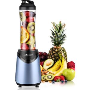 La Reveuse Smoothies Blender Personal Size 300 Watts with 18 oz BPA-free Portable Travel Sports Bottle (Light Blue)