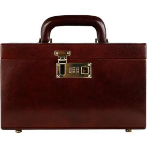 Time Resistance Leather Jewelry Box - Full Grain Leather Organizer, Accessories Storage with Key Lock for Women (Brown) (Unknown password)