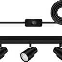 Plug in Track Lighting, 30" LED Track Light Fixtures Ceiling, Black 5 Way Ceiling Lights for Kitchen, 15FT Cord, Rotatable Light Head, Rocker Switch, Plug Spotlight for Bedroom Hallway(GU10, NO Bulb)