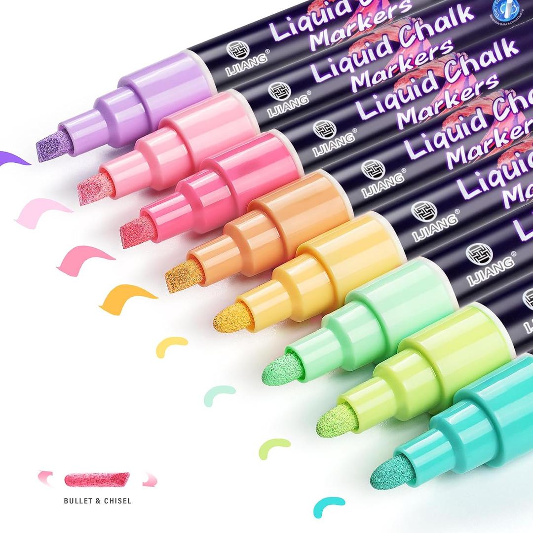 Chalk Markers - Pastel Colors, Water-Based Non-Toxic Liquid Chalk Markers Erasable - with Bullet/Chisel Reversible Tips, Drawing Chalk Pen for Blackboard, Chalkboard, Board, Glass, Window, Cars (6mm - Macaron Colors)