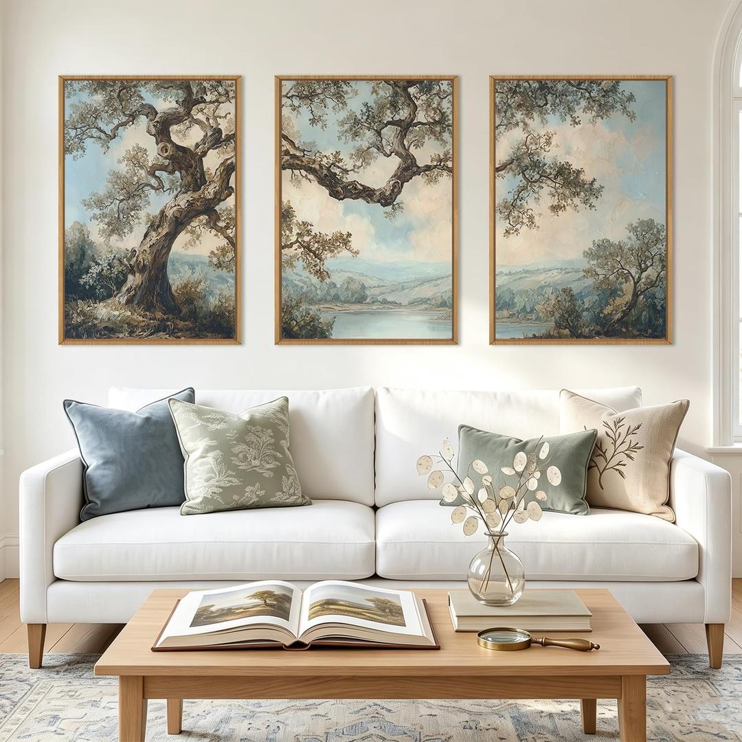 BINCUE Large Nature Wall Art Vintage Tree Artwork Set of 3 Forest Painting, 36"L x 24"W