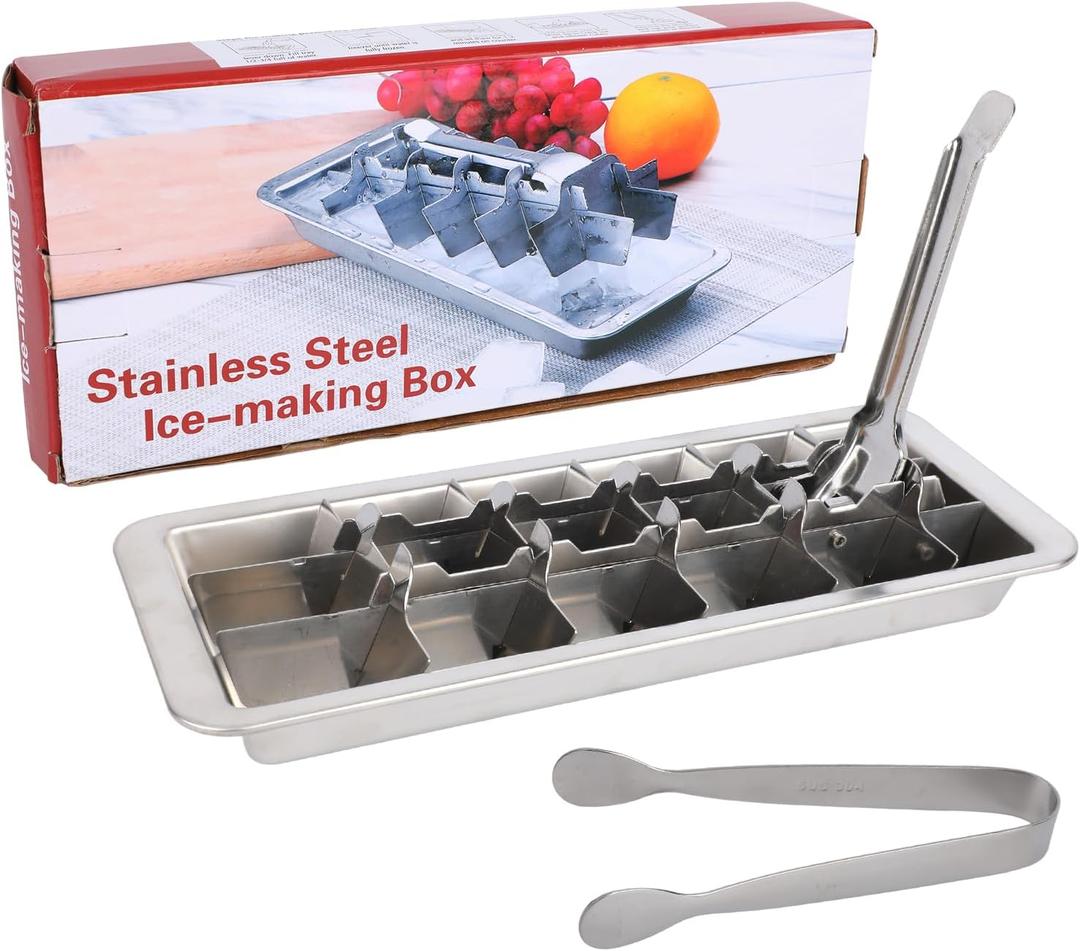 Stainless Steel Ice Cube Trays with Detachable Handle, 18-Slot Metal Ice Cube Trays & Tweezers for Bars Kitchens Freezer