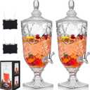 Zhehao 2 Pcs Drink Dispensers for Parties 0.8 Gallon Glass Beverage Dispenser Clear Vintage Crystal Beverage Dispenser with Spigot and 2 Wooden Chalkboard Wide Mouth Beverage Server for Bar Home