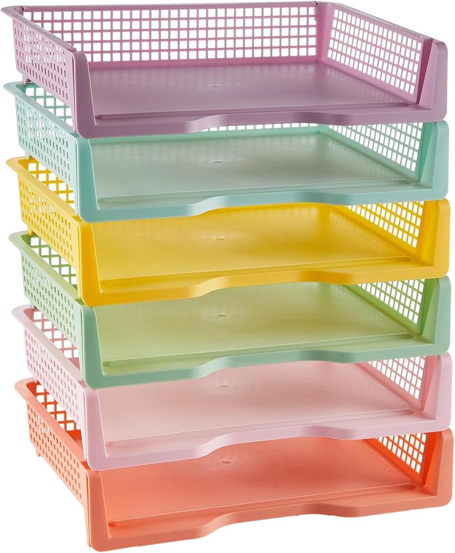 gisgfim 6 Pack Plastic Turn in Paper Trays for Classroom Pastel Storage Bin Basket Organizers for School Teacher Supplies Classroom Office Home Organization Storage Tray Holds 4A Paper File Document