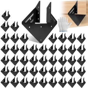 48 Pcs Hurricane Tie for Rafters, Hurricane Straps, Rafter Tie Brackets Fit 2x4, 2x6 Truss to Rafter Connector, Heavy Duty Hurricane Clips for Roofing Trusses with Gloves, Black