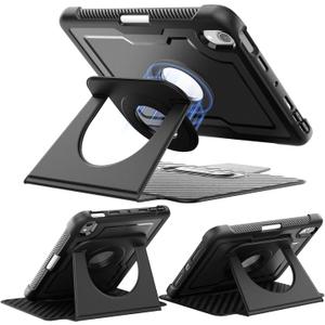 Miimall for iPad mini 7 A17 Pro Case, iPad mini 7th/6th Generation Case (2024/2021), with Pencil Holder, Powerful Magnetic Attachment, Rotation Stand Folio Cover for iPad mini A17 Pro(Black)