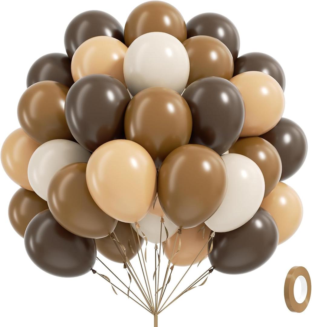 60pcs Brown Balloons 12inch with Dark Brown Coffee Nude Sand White Balloons for Boho Neutral Cowboy Baby Shower Birthday Party Decorations