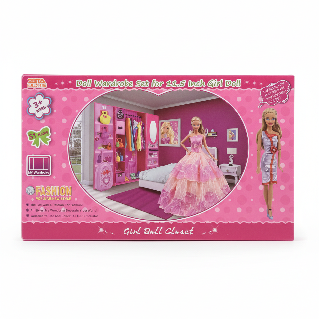 Doll Wardrobe Set for 11.5 Inch Doll - 51 Items - Beauty Fashion