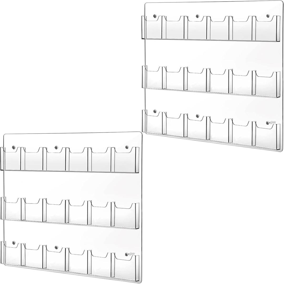 Eersida 2 Pack Acrylic Brochure Pamphlet Holder Wall Mount Clear Brochure Display Holder Plastic Trifold Flyer Rack Literature Storage Rack for Offices Waiting Room (18 Pockets, 25 x 22 Inch)