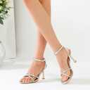Mostrin Silver Strappy Heels for Women Lace Up Ankle Strap Round Open Toe Stiletto High Heels Women's Heeled Sandals for Prom, Party, Daily Wedding Bridal Shoes, Size 8.5