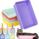 6 Set Small Cat Litter Box Kitten Litter Pan 12.3" x 8.5" x 2.7" Rabbit Plastic Litter Tray with 6 Scoop for Easy Cleaning, Hamster/Guinea Pig/Hedgehog Travel Toilet Pan
