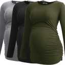 Smallshow Women's Maternity Shirts Long Sleeve Pregnancy Clothes Tops 3-Pack (Large, Black/Light Grey/Army Green)