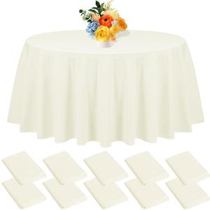 10 Pack Round Tablecloth 120 Inch Beige Polyester Tablecloth for Round Tables,Waterproof Round Table Cloth in Bulk Washable Fabric Table Cover for Wedding Party Banquet Buffet Dining Camping