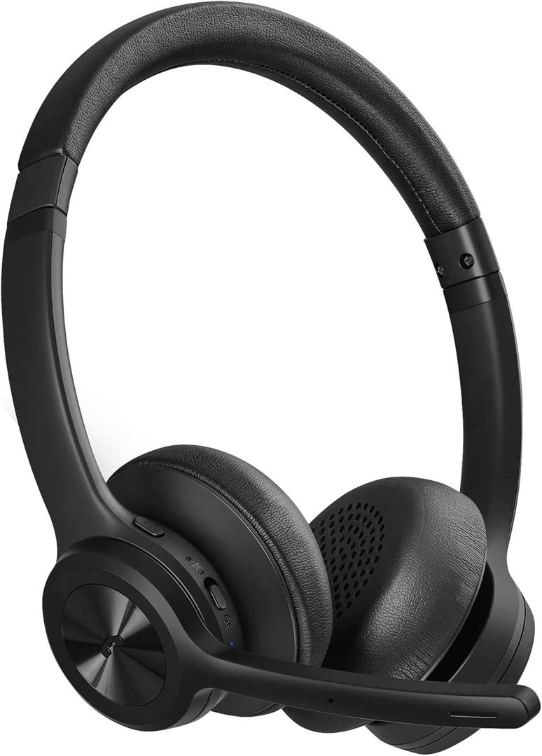 EKVANBEL Bluetooth Headset V5.2, Wireless Headphones with Noise Cancelling Microphone, On Ear Wireless Headset for Cell Phones Laptop Computer
