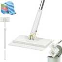 Hands Free Flat Mop,Cloth Changing Mini Mop,27inch Long Handle Mopping Stick,360 Swivel Head,Dry and Wet Use,Ideal for Tight Corners,Tile and Hardwood(White, 6 Cloth)