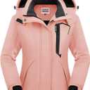 WULFUL Womens Waterproof Snow Ski Jacket Mountain Windproof Winter Coat with Detachable Hood (Medium, Pink)