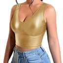 Floerns Women's PU Leather V Neck Solid Sleeveless Camisole Crop Tank Top (XX-Large)