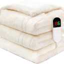 PTQ Heated Electric Blanket Twin 62"×84", Plush Fast Heating Faux Rabbit Fur Blanket with 8 Heating Levels Auto Shut Off, for Bed & Couch Super Cozy Fuzzy,Fluffy Winter Warming Beige