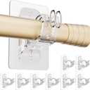 No Drill Curtain Rod Bracket Holders, (8 Pack) Adjustable Self Adhesive Curtain Hooks, No-Nail Stick on Wall Curtain Rod Hangers for Bathroom Bedroom Kitchen and Livingroom