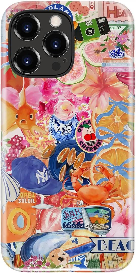 Esdot for iPhone 14 Pro Max Case Cute - Wireless Charging - Preppy Floral