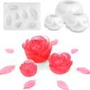 4pcs Rose Candle Molds, 3D Rose Flower Silicone Molds with Leaf Mold for Candle Making and Epoxy Resin Craft (Large, Medium, Small)