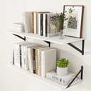 Heimlove White Deep Floating Shelves for Wall, 36W x 12D Wood Wall Shelves Set of 2, Wide Floating Bookshelf for Living Room, Kitchen, Office, Bedroom and Decor Storage, with Black Bracket - White