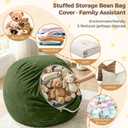 Stuffed Animal Storage Bean Bag Chair Cover for Kids (No Filler), Soft Comfy Velvet Beanbag Chair Cover Machine Washable,Kids Bean Bag Chair with Handle for Living Room Bedroom Dorm,Dark Green, S for Kids
