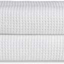 Cozy Earth Waffle Hand Towels - 60% Cotton 40% Viscose from Bamboo Hand Towels 20 x 30 Inches - Soft & Absorbent Terry, Reversible Mini Textured Waffle & Weave Pattern - 2 Pack (White)