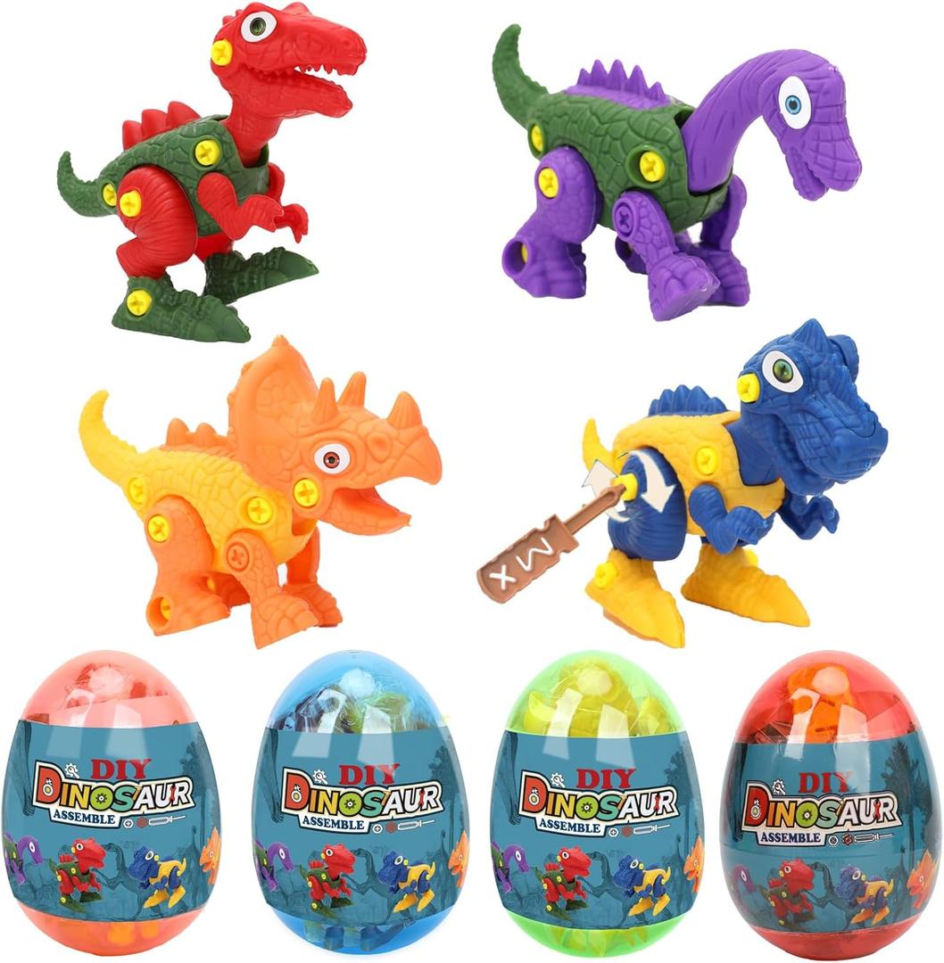 4 Pack Dinosaur Eggs with Take Apart Dinosaur Toys Inside for Kids Boys Girls Easter Basket Stuffers Gifts