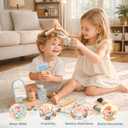 Wooden Makeup Toy Set with Storage Bag, 15PCS Hair Salon Toys for Girls, Wooden Hair Salon Play Set with Mirror & Hair Dryer, Pretend Makeup for Toddlers 3-5, Play Hair Styling Set Birthday Gift