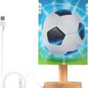 Bedside Lamp Soccer Ball on Field Table Lamp for Bedroom LED Nightstand Lamp Shade USB Ports Wood Base for Living Room Dorm Office