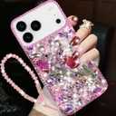 Changjia for iPhone 18 Pro Max/17Pro Max Glitter Bling Case with Strap,Pink