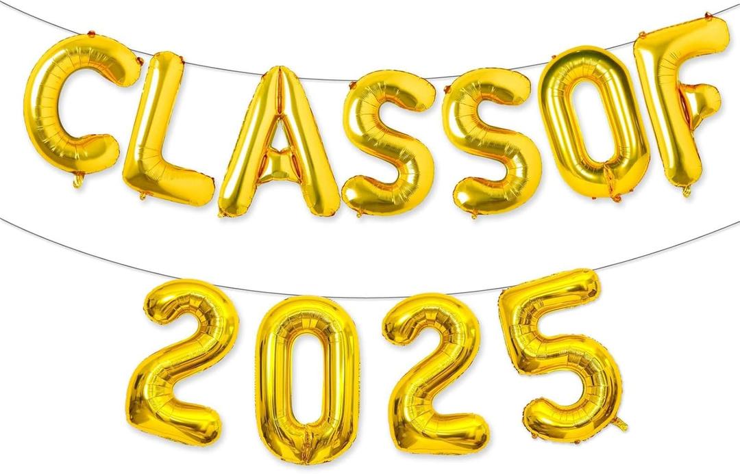 Class of 2025 Balloons Gold 16 Inch, Gold Class of 2025 Graduation Balloons Banner Sign for Prom 2025 Congrats Grad Graduation Party Decorations