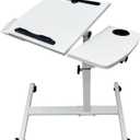 KUKKUME Overbed Table Height Adjustable Bedside Table Hospital Bed Table with 2 Tilting Desktops Mobile Laptop Desk with 2 Tilting Desktops Cup Holder Drawer for Office Home and Hospital White