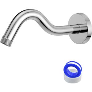 Shower Arm, 8 Inch S-Shape Curved Shower Pipe with Flange Stainless Steel Shower Head Extension Replacement Pipe Arm Shower Extender for Shower Head Wall Mounted Polished Chrome (Teflon Tape Included)
