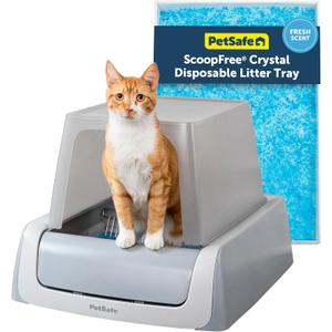 PetSafe ScoopFree Crystal Pro Legacy Automatic Self-Cleaning Cat Litter Box Enclosed Front-Entry Includes 1 Disposable Crystal Litter Tray Advanced Odor Control Gray (PAL00-16806)