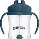 Dr. Brown's Milestones Baby's First Straw Cup, Training Cup with Weighted Straw, 9 oz/270 mL, BPAfree, 6m+, Dark Blue, 1Pack