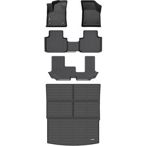 HAFIDI Floor Mats & Cargo Liner Set Fit for 2018-2025 2026 VW Atlas (7 Passenger Bench) All Weather Protection TPE Anti-Slip Car Full Set Floor Liners Volkswagen Atlas Custom Accessories - Black