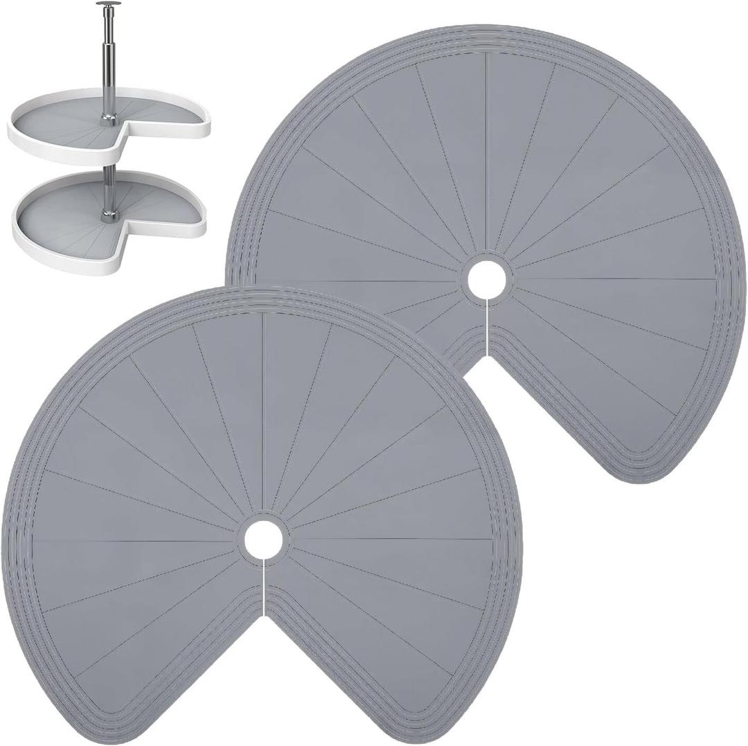 2 PCS 28" Lazy Susan Shelf Liner, Jaxbo Silicone Lazy Susan Liner for Dual Tier Pie Cut Organizer,Non-Slip Thermal Protection Mat (Gray)