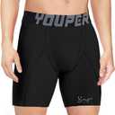 Youper Youth Boys Compression Shorts with Soft Protective Cup, Sliding Underwear for Baseball Football (Black, S)